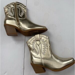 girls Sz 13 Gold Metallic Short Western Cowboy Fashion Boots Stitched Pointed To